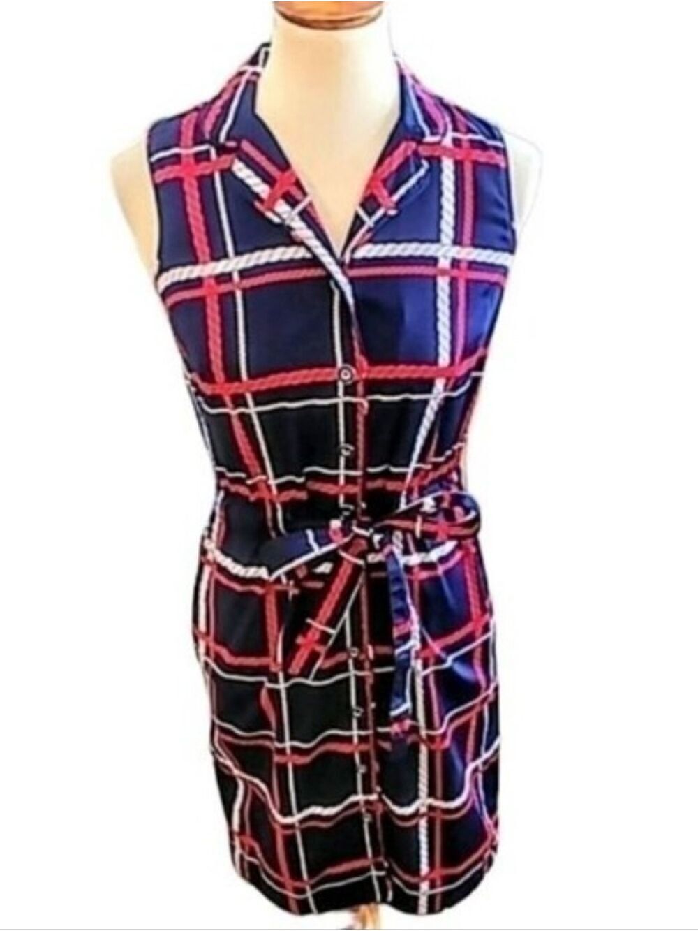 Talbots Nautical Rope Plaid Stripe Sleeveless Shirt Dress Size 2P